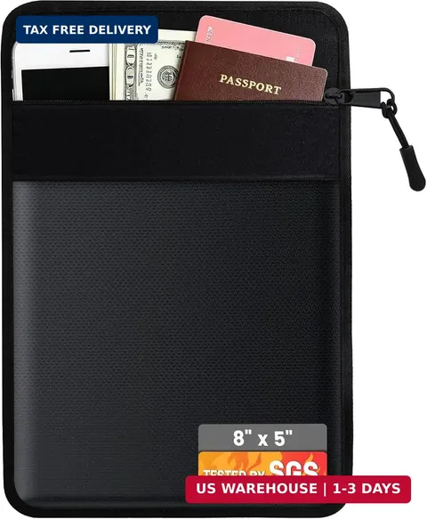 Small Fireproof Bag, Waterproof Fireproof Money Bag for Cash with Zipper, Import