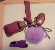 7 PCS PERSONAL PROTECTION SAFETY KEYCHAIN SET PURPLE SELF DEFENSE 
