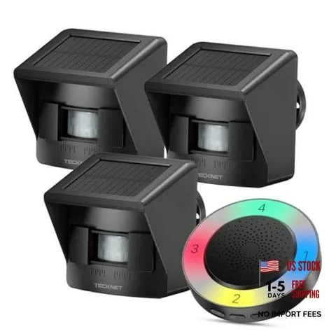 Solar Wireless Driveway Alarm with 2600FT 1 Carbon Black Receiver and 3 Sensor