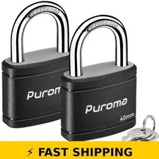 Puroma 2 Pack Keyed Padlock 40mm Heavy-Duty Locker Lock - Black