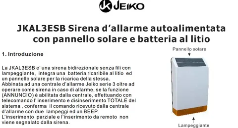 JEIKO JKAL3ESB BIDIRECTIONAL OUTDOOR SIREN WITH SOLAR PANEL LITHIUM BATTERY