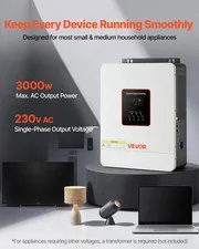 3000W Hybrid Solar Inverter, 24V DC to 230V AC, Pure Sine Wave Power Inverter, B