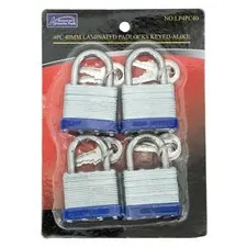 American Favorite 4PC 40mm/1.5" Laminated Padlock, Keyed Alike