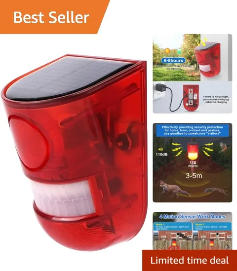 Solar Motion Sensor Alarm with LED Strobe - 110dB Outdoor Security Device