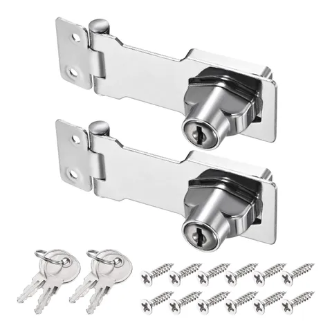 2 Pack 3Inch Keyed Hasp Locks Twist Knob Locking Keyed Alike Silver