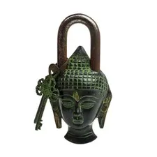 Handmade Vintage Style Rare Buddha Design Functional Brass Padlock With 2 Keys