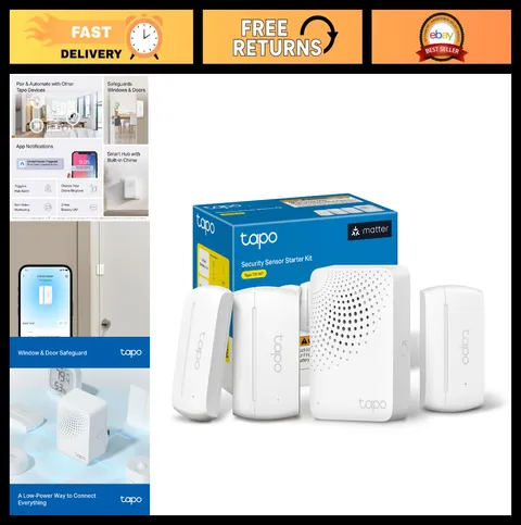 Smart Door Window Sensor Kit - 3 Contact Sensors & Hub, Matter Compatible, Autom