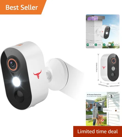 Wireless 1080p Security Camera with Night Vision & AI Detection for Home Safety
