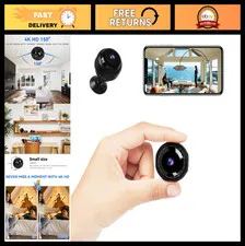 4K Mini WiFi Indoor Security Camera - Live Feed, Motion Detection, Night Vision,