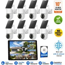 Plug Play Solar Power Wireless Security Camera System 10 Monitor 500GB HDD Local