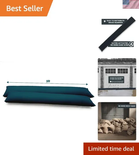 5FT Water Activated Flood Barriers for Home Door, Sandless Sand Bags for Anti...