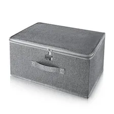 Gray Lockable Storage Box Organizer Bin Handle Lid Clothes 16x12x8 Inch