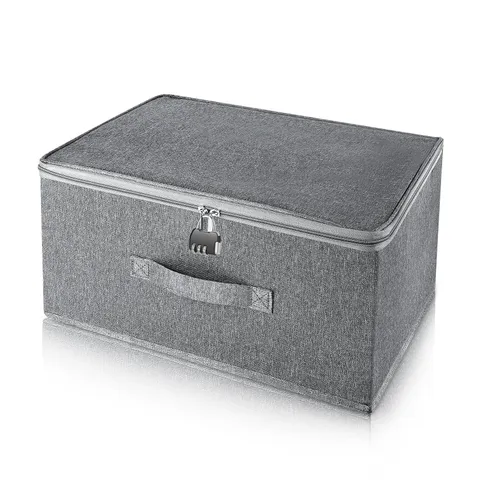 Gray Lockable Storage Box Organizer Bin Handle Lid Clothes 16x12x8 Inch