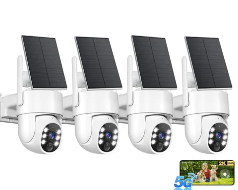 2K Security Camera System, 5GHz&2.4GHz WiFi Solar Wireless Cameras for White