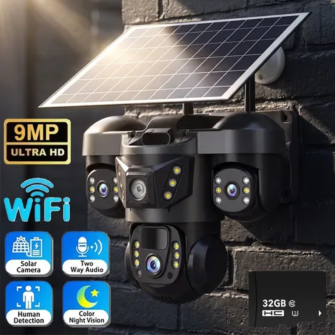 9MP WiFi Solar Camera Outdoor PTZ Auto Tracking Surveillance Camera w/ 32GB Card