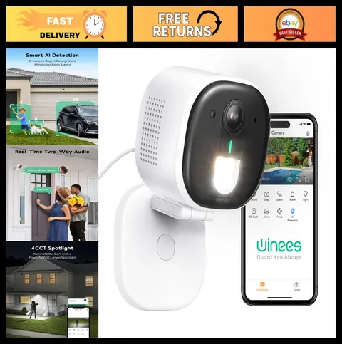 2K Wired Wi-Fi Security Cameras Outdoor, AI Human/Pet Detection, Color Night Vis