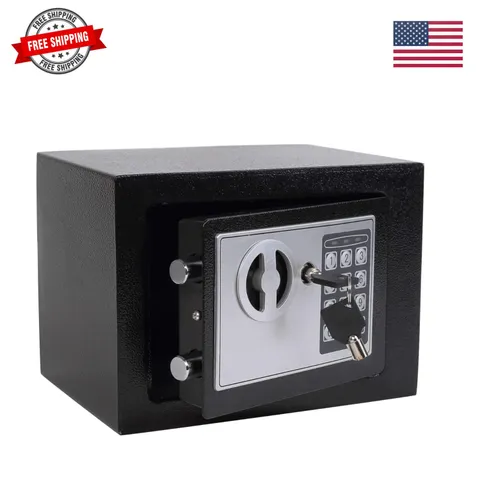 Small Steel Security Safe Box with Keypad,Key;0.23 CuFt, Black | Electronic D...