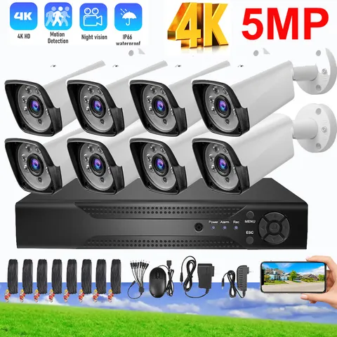 5MP Lite 8CH DVR 1080P Security Camera System Outdoor H.265+ Home CCTV Kit IP66