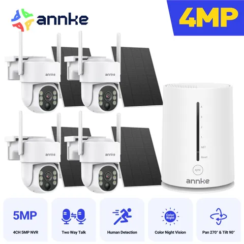 Annke 4MP Wireless Solar Battery Powered Security Camera System PT Color Night