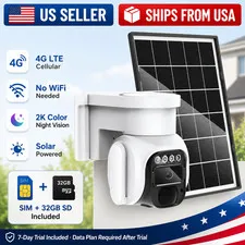 4G LTE Solar Security Camera Outdoor No WiFi 2K 360 SIM 32GB US Stock Plan Req