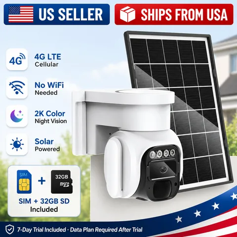 4G LTE Solar Security Camera Outdoor No WiFi 2K 360 SIM 32GB US Stock Plan Req