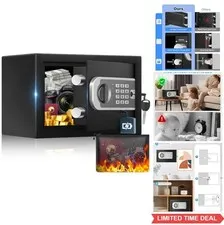 Small Safe Box 0.3 Cuft Digital Keypad Spare Keys Fireproof Bag Cash Money