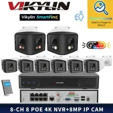 VIKYLIN 8POE 8CH NVR System Dual Night Color light 180View 8MP 4K IP Camera Lot