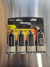 Master Lock Outdoor Padlock 4 Pack Keyed Alike 1 3/4” Wide 2” Shackle 1SSQLH