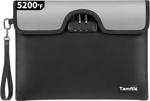 5200°F Fireproof Money Bag with Lock, Water Fireproof Document Bag with Zipper,