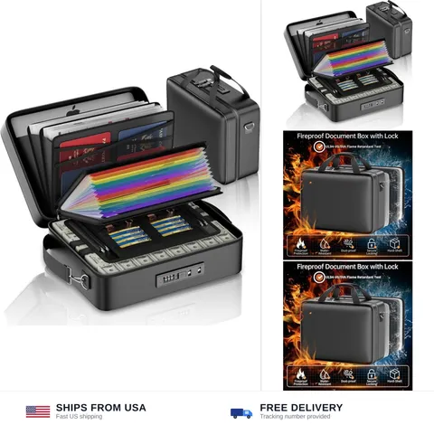 ENGPOW Fireproof Document Box with Lock, Fireproof Water Resistant Hard Case ...