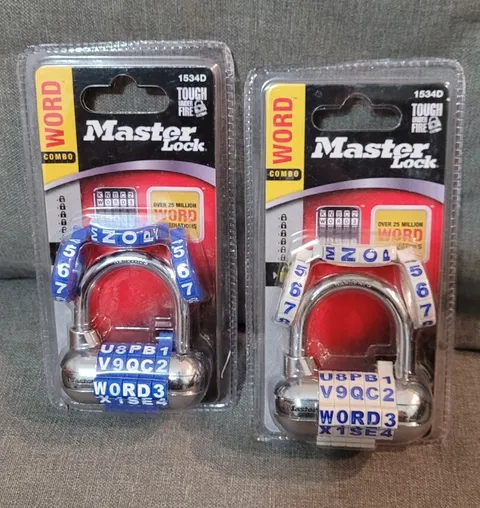 Master Lock Word Combo Padlock 1534D Blue/White and White/Blue Lot of 2