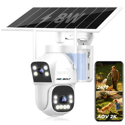 2.5K AOV WiFi Solar Security Camera Outdoor Wireless, 7/24 Recording 3MP+3MP ...