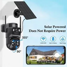 4MP Dual Lens WiFi Solar Camera Wireless PIR Color Night Vision 2-Way Audio IP66