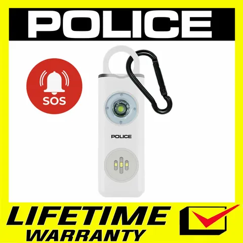 POLICE Personal Alarm Keychain for Women Rechargeable LED Flashlight White