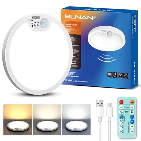 BLNAN Rechargeable Motion Sensor Ceiling Light - Wireless 1 Pack, White