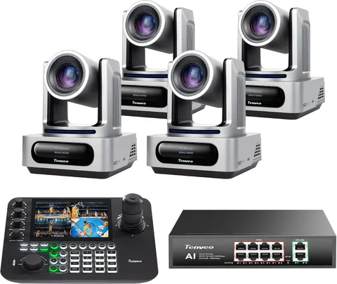 PTZ Camera and Controller Bundle - 4K NDI PTZ Camera(4Pcs) 20X Zoom AI Tracking