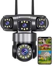 4-Lens Outdoor Security Camera Works without Wifi, No Subscription Fee