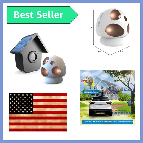 Solar Driveway Alarm 1/2 Mile Long Range - 1 Receiver + 1 Sensor