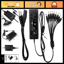 12V 5A Power Adapter with 9-Way Splitter for IP/BNC Security Cameras, 100V-240V