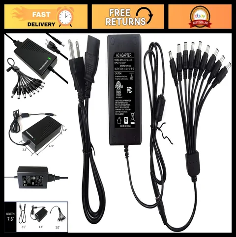 12V 5A Power Adapter with 9-Way Splitter for IP/BNC Security Cameras, 100V-240V