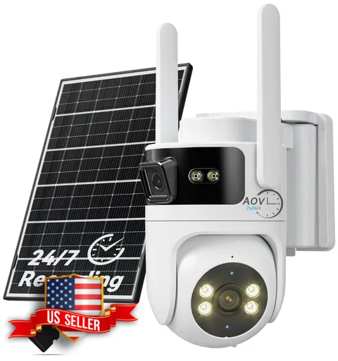 LongPlus Dual Lens Solar Security Camera Outdoor WiFi 6 Color Night Vision