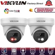 US VIKYLIN Dual light Color+IR Ethernet 5MP/8MP 4K Mini POE Camera MIC Onvif Lot