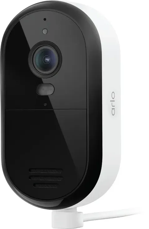 Arlo Essential 2K Camera White Wired Plug-In Outdoor WiFi + Spotlight 6Mo Plan
