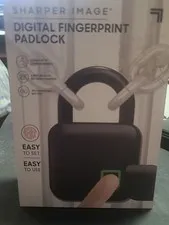 Sharper Image® Fingerprint Lock in Black Digital PADLOCK, NIB 3.6” X 1.8”