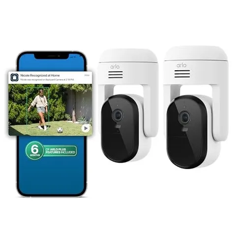 ARLO ESSENTIAL OUTDOOR PAN TILT ZOOM SECURITY CAMERA 2K 2 CAM 6 MO PLAN WHITE