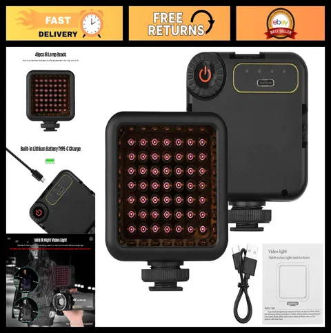 Mini IR Night Vision Light for Video Camera - Rechargeable, 3 Cold Shoe Mounts,