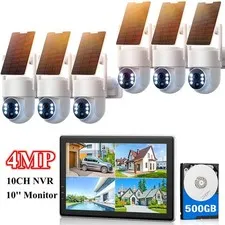 10CH Monitor NVR Wireless Solar Security Camera System Outdoor Audio Recording