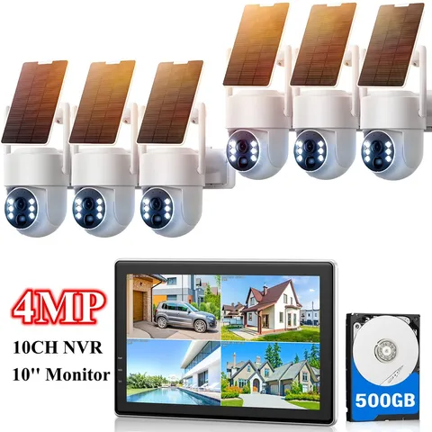 10CH Monitor NVR Wireless Solar Security Camera System Outdoor Audio Recording
