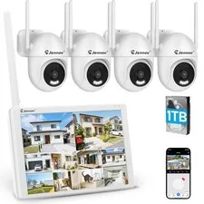 JENNOV 10CH Monitor 5MP CCTV Security Camera System Outdoor Color Night Vision