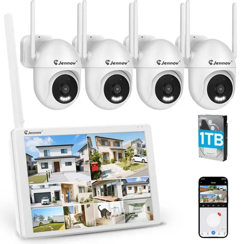 JENNOV 10CH Monitor 5MP CCTV Security Camera System Outdoor Color Night Vision